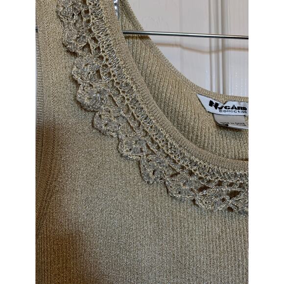 Peter Nygard Silk Blend gold tan Ribbed Sleeveless Blouse - Picture 4 of 5